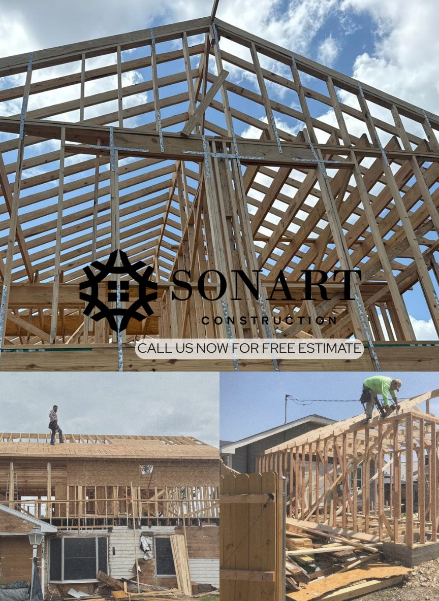 Home addition framing progress by Sonart Construction